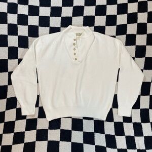 vintage l.l. bean sweater men's large white knit shawl collar made in usa 80s